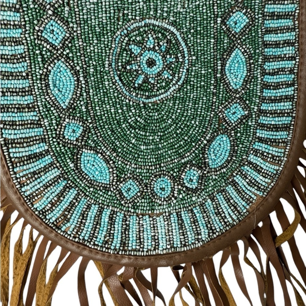 Beaded Fringe Crossbody Bag - Green turquoise and Brown 46” Strap Boho Country - Picture 2 of 12